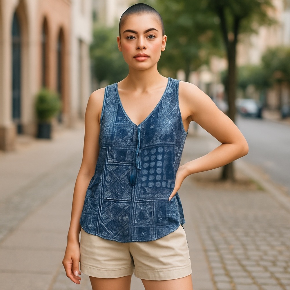#53 Ocean Drive Blue Sleeveless Tie Front Tank Top